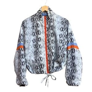 Central Park West Snakeskin Print Striped Windbreaker NEW